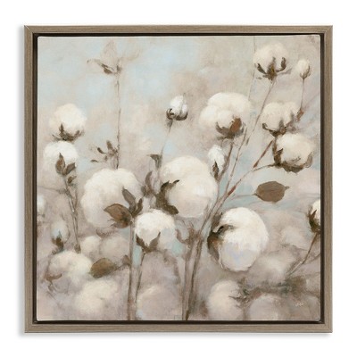 Stupell Industries Neutral Cotton Flower Painting, 18" x 18"