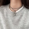 Y2K Double Cross Choker | Silver Plated Gothic Punk Unisex Necklace - 3 of 4