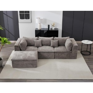 4 Seat Upholstered Modular Sectional Sofa Couch Set, L Shaped Free Combination Sleeper Sofa, 110" Oversized Sofa with Movable Ottoman & Pillows - 1 of 4