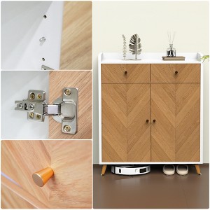 Racxily Wooden Shoe Cabinet, 4-Tier Shoe Rack Organizer with 2 Drawers/Doors - Stylish Herringbone Freestanding Storage for Entryway/Hallway - 1 of 4