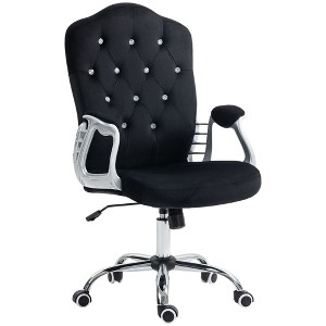 NicBex Velvet Adjustable Height Button Tufted Home Office Desk Chair with Padded Armrests and Wheels for Work Study Vanity - 1 of 4