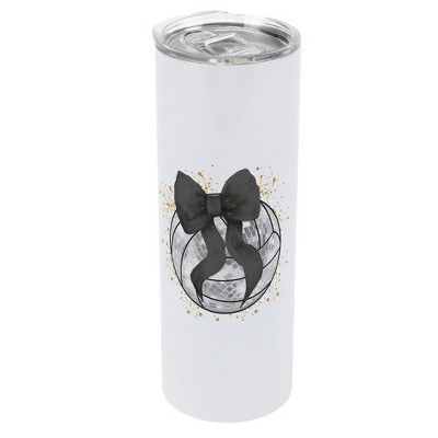Elanze Designs 20 Ounce Stainless Steel On the Go Travel Tumbler With Push Top Lid, Volleyball With Black Bow