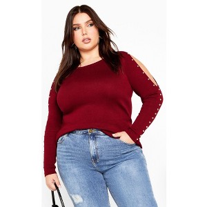 Avenue Women's Plus Size Cold Shoulder Full Length Sleeves Sweater - 1 of 4