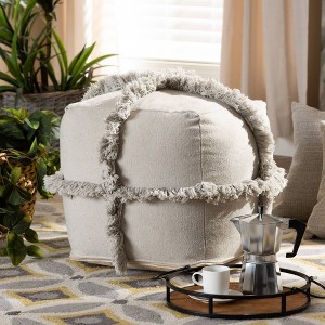 Alfro Handwoven Cotton Fringe Pouf Ottoman  - Baxton Studio - 1 of 4