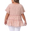 Agnes Orinda Women's Plus Size Boho Ditsy Floral V Neck Ruffle Tiered Pleated Babydoll Blouses - 4 of 4