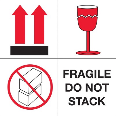 The Packaging Wholesalers Labels "Fragile - Do Not Stack" 4" x 4" Red/White/Black LABDL4501