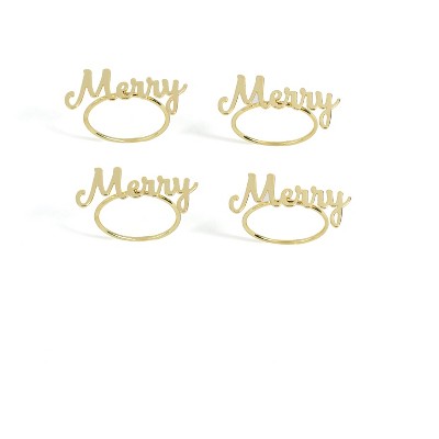 Set of Four Merry Napkin Rings - Gold - Shiraleah