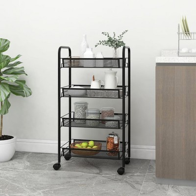 vidaXL 4-Tier Kitchen Trolley Black 18.1 in.x10.2 in.x33.5 in. Iron