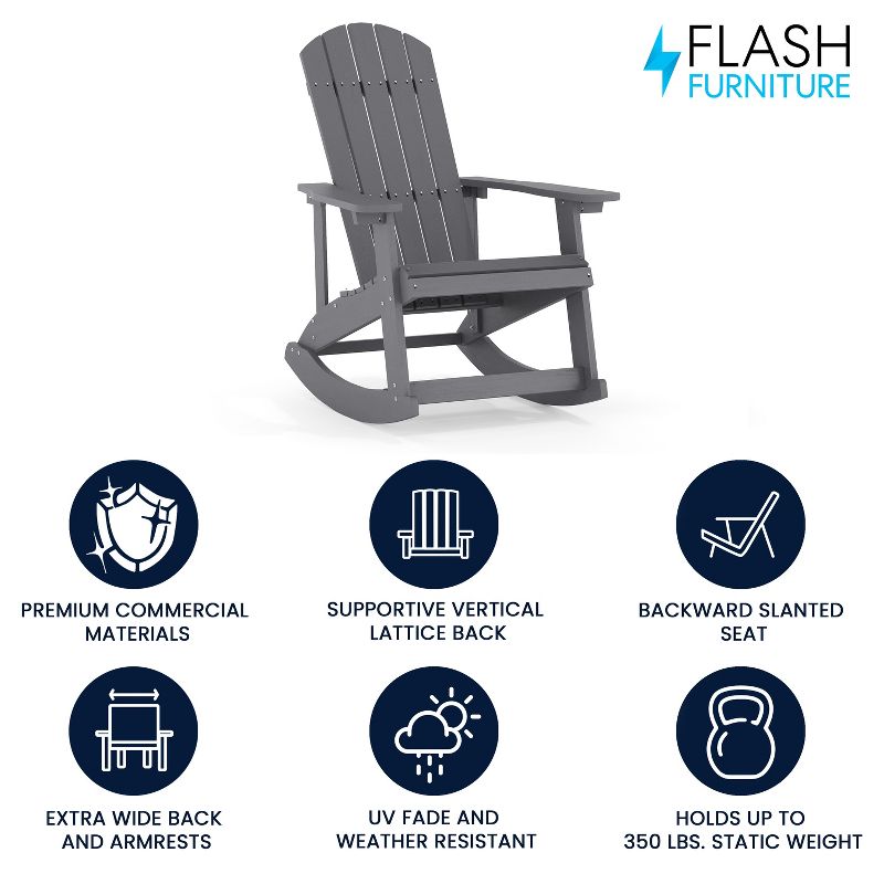 Flash Furniture Savannah All-Weather Poly Resin Wood Adirondack Rocking Chair with Rust Resistant Stainless Steel Hardware, 3 of 18