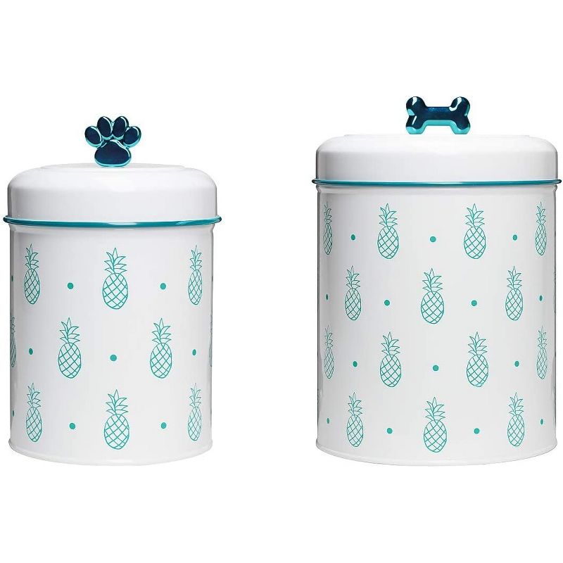 Amici Pet Pineapple White/Green Metal Treats Canisters, 2 Size Set, Pet Food Storage Containers,64 & 140 oz., 1 of 6