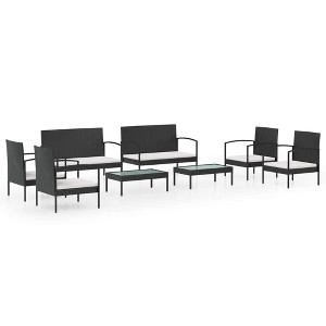 vidaXL Patio Lounge Set Outdoor Sectional Sofa Set Garden Loveseat Poly Rattan - Black and White 8 Piece with Cushions - 1 of 4