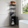 VANIRROR Black Tall Slim Storage Cabinet with Shutter Door &3 Tiers, Freestanding Linen Tower Organizer for Living Room, Bathroom, Natural Bamboo - 2 of 3