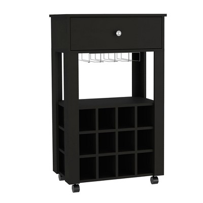 Vynxaria 37-Inch Bar Serving Carts, Black Wengue Finish, Twelve Wine Cubbies