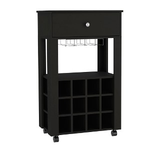 Vynxaria 37-Inch Bar Serving Carts, Black Wengue Finish, Twelve Wine Cubbies - 1 of 4