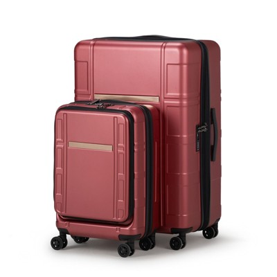 Karl Home 2 Piece Set Expandable Luggage Carry On ABS PC Suitcase with pocket Compartment Weekend Bag Red