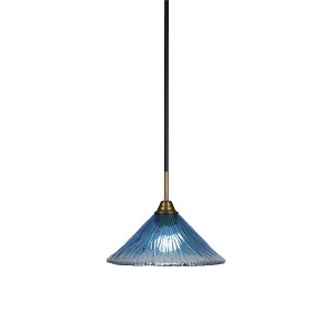 Toltec Lighting Paramount 1 - Light Pendant in  Matte Black/Brass with 12" Teal Crystal Shade - 1 of 1