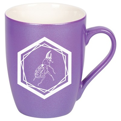 Elanze Designs 10 Ounce Ceramic Decorative Laser Engraved Geometric Design Giftable Novelty Tea Coffee Cup Mug Passion Purple Hercules Beetle