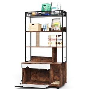 2-in-1 Hidden Litter Box Furniture with Storage Shelf, Wooden Cat House Enclosure with Scratching Pad & Doors, Brown - 1 of 4