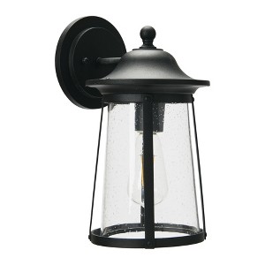 Storied Home Portside - Metal and Seedy Glass Outdoor Light, Matte Black - 1 of 4