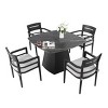5-Piece Aluminum Outdoor Patio Dining Set, 44" Square Sintered Stone Table and 4 Armchairs with Sunbrella Cushions - Cuddlewood - 3 of 4