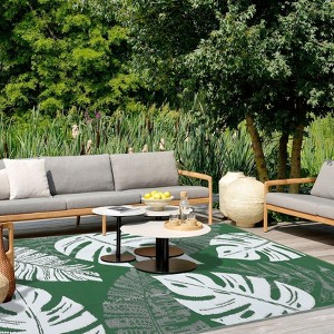 Outdoor Rug 9 x 12 Modern Plastic Straw Rug, Waterproof Tropical Leaf Patio Carpet, UV-Resistant Reversible Mat, Large Outside Woven Rug for Backyard - 1 of 4