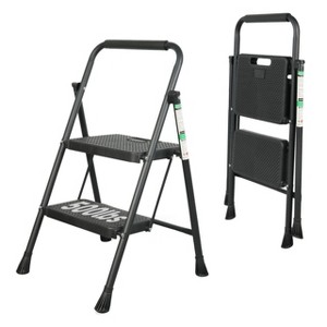Itopfox 2 Step Ladder, Portable Steel Folding Step Stool with Wide Anti-Slip Pedal & Handgrip, 500lbs Capacity, Black - 1 of 4