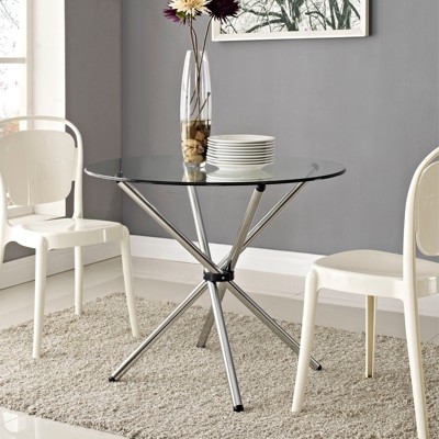 Baton Round Clear Glass Dining Table with Chrome Base