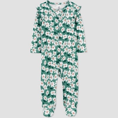 Carter's Just One You® Baby Girls' Floral Interlock Footed Pajama - Green Newborn