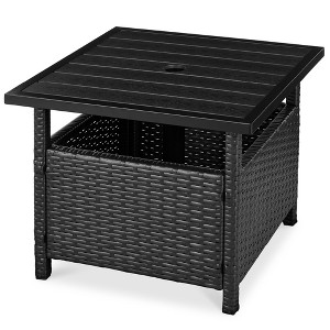Best Choice Products Wicker Rattan Patio Side Table Outdoor Furniture for Garden, Pool, Deck w/ Umbrella Hole - 1 of 4