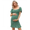 Coolmee Women Summer Midi Dresses Maternity Off Shoulder Puff Sleeve Floral High Waist Casual Ruffle Flowy Dress S Emerald Green - 2 of 4