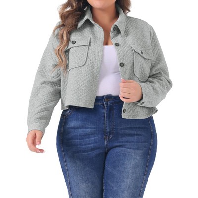 Agnes Orinda Women's Plus Size Casual Long Sleeve Button Down Lightweight Cropped Shirt Jackets