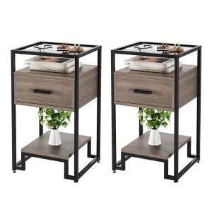Nightstand Set of 2, Side Table with Drawer, Bedside Table with Open Shelves - 1 of 4