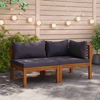 vidaXL 2 Piece Sofa Set with Dark Gray Cushions Solid Acacia Wood