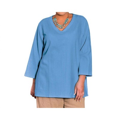 Women's Crinkle Cotton Long Sleeve Tunic - Plus - On The Plus Side
