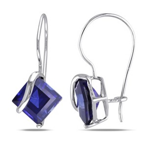 EVERLY JEWELRY |  10k White Gold 4 1/8 CT TGW Created Blue Sapphire Euro Back Earrings - 1 of 4