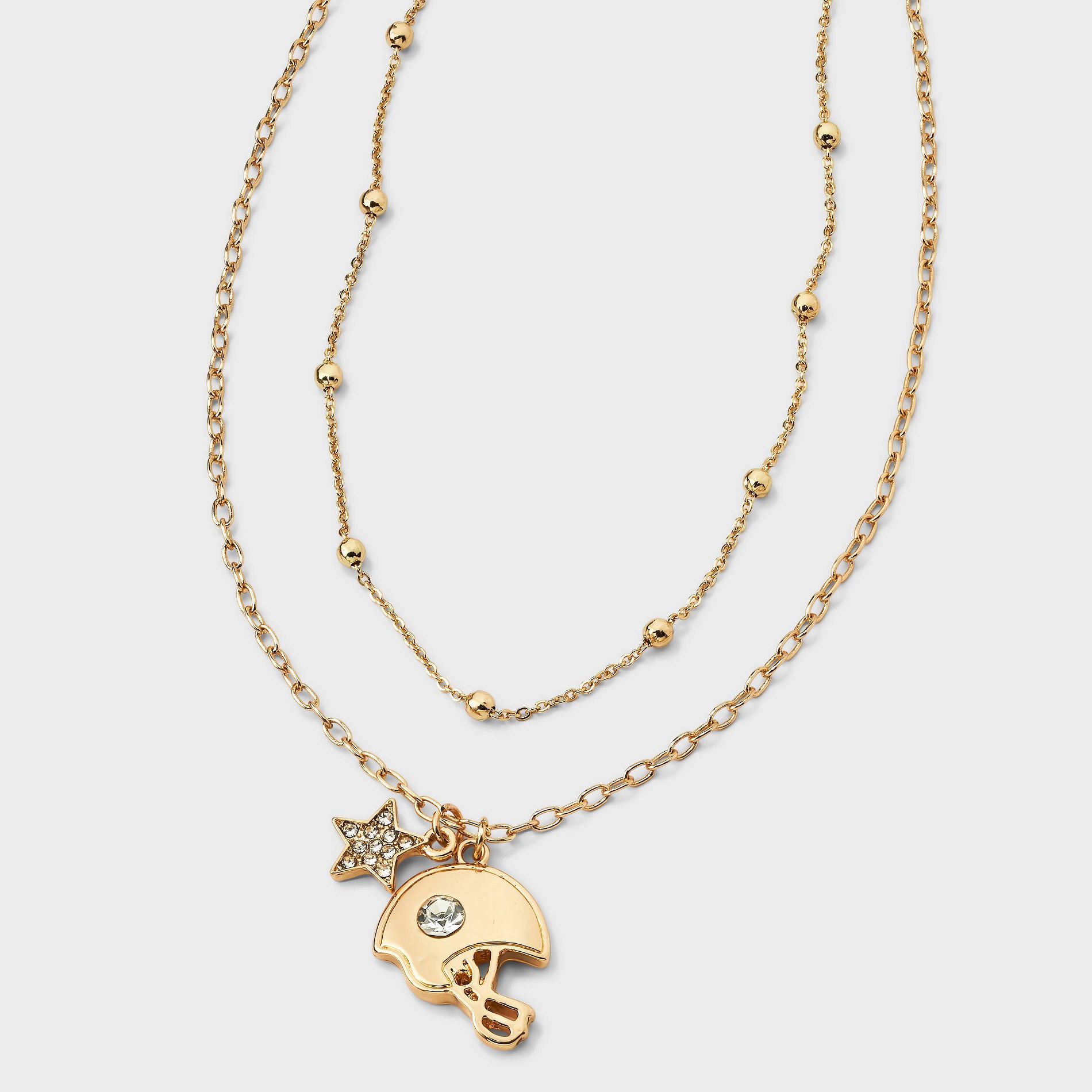 Game Day Football Helmet & Star Charm Multi-layer Necklace - Wild Fable™ Gold