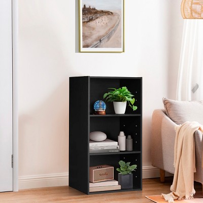 Black MDF Modern 3-Tier Open Shelf Bookcase