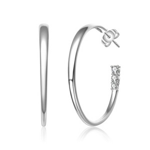 Guili Sterling Silver Colored Cubic Zirconia 3-Stone C-Hoop Earrings – A Stylish and Modern Accessory That Adds a Touch of Elegance to Any Look - 1 of 2