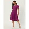 Hobemty Women's Pleated Knee Length Short Sleeve Work A-Line Dress - 2 of 4