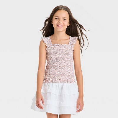Girls' Smocked Floral Flutter Sleeve Top - Cat & Jack™