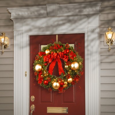 28" Prelit Red and Gold Christmas Wreath with Ribbon