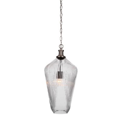 Toltec Lighting Carina 1 - Light Pendant in  Brushed Nickel with 11" Clear Ribbed Shade