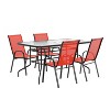 Emma and Oliver Five Piece Patio Table Set with Metal Table with Tempered Glass Top and 4 Flex Comfort Stacking Chairs - 2 of 4
