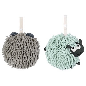 REGALWOVEN 2 Packs Cute Sheep Shape Absorbent Fast Drying Chenille Hand Towels with Hanging Loop 7" x 7" - 1 of 4