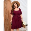 YesFashion Women's Summer Plus Size Dress Casual Short Sleeve Square Neck Dress Ruffle A Line High Waist Midi Dress with Belt - 3 of 4