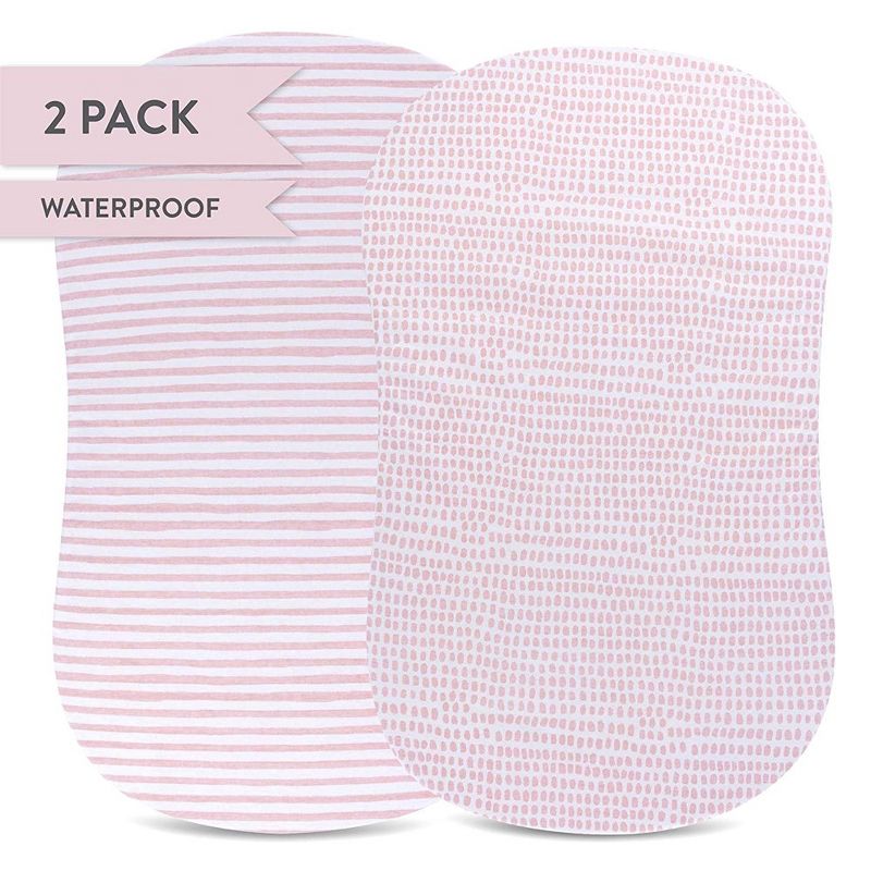 Ely's & Co. Baby Fitted Waterproof Sheet Set 100% Combed Jersey Cotton Mauve Pink Stripes & Splash , 5 of 10