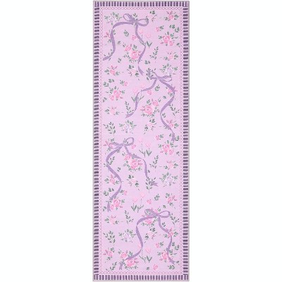 Floral Bow Rugs , Rug for Living Room with Soft Low Pile, Blue Washable Area Rug for Nursery Kids Dorm Playroom