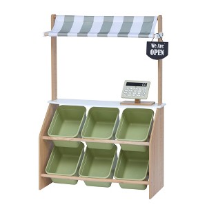 Teamson Kids Wooden Interactive Market Grocery Stand, Role Playset for Children with 6 Accessories - 1 of 4