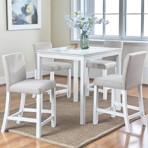 Mshliw 5-Piece Counter Height Dining Set with Square Table & 4 Upholstered Chairs, Solid Wood Frame, Crystal-Trim Table for Kitchen & Dining Room - 1 of 4