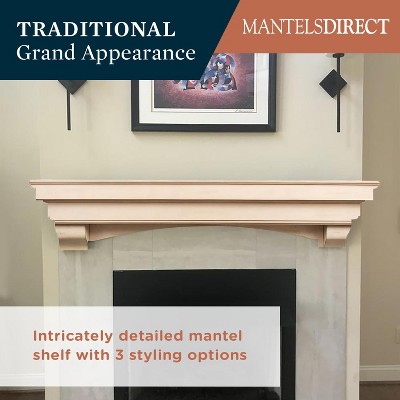 48 Inch Unfinished Pine Wood Rustic Mantel Shelf with Corbels